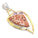Dragon Jasper, Kunzite 925 Sterling Silver Jewelry Two Tone Pendant 2.64 d1z04