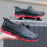 Trendikad khaki veekindlad meeste madala s&auml;&auml;rega libisemiskindlad vihmasaapad - Kummist v&auml;listingimustes vadamissaapad 45