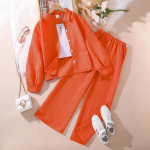 T&uuml;druku &uuml;likond 2-16Y kevad uus poiste ja t&uuml;drukute riided pikkade varrukatega top + p&uuml;ksid laste &uuml;likond t&uuml;drukute p&uuml;kskost&uuml;&uuml;m 130cm/7Y oranž