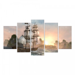 Moodsa sisekujundusega toa sein 5 t&uuml;kki HD-prinditud pildid laev Meri p&auml;ikeseloojang p&auml;ikesepaiste Maastikukunst Maalid Plakat Modulaarne l&otilde;uend Ilma raamita 20x35cm*2 20x45cm*2 20x55cm*1