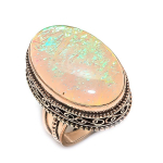Orange Triplet Opal Handmade Copper Jewelry Ring Size 8 b1o63