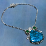 Neon Blue Apatite, Jade 925 Sterling Silver Jewelry Necklace 18 z8g13