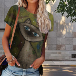 Naiste suvine T-s&auml;rk kiisuprindiga retromoe l&uuml;hikeste varrukatega t-s&auml;rgid vabaaja tr&uuml;kitud topid XS lilla