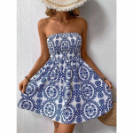 Naiste moe suve kevadlillemustriga varrukateta vabaajakleidid k&otilde;rge v&ouml;&ouml;kohaga L sinine