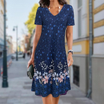 Suvemood naiste V-kaelusega l&uuml;hikeste varrukatega lillega tr&uuml;kitud kleit Seks-l&uuml;hikese seelikuga kleidid XS