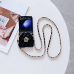 Ristk&uuml;likukujuline telefonikott Samsung Galaxy Z Flip 6 5 4 3 Flip5 Flip4 Flip3 5G jaoks, keti, n&ouml;&ouml;ri, rihmaga, kaitsev p&otilde;rutuskindel &uuml;mbris Galaxy Z Flip6 must