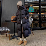 Valge pardisulg pikk pusa naiste 2025 talve uus mood paksenenud kapuutsiga lai soe p&otilde;lvedeni pusa L must