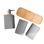 4-osaline vannitoakorraldaja komplekt hambaharjatopsiga, h&uuml;drauliline tops, suuloputustops, puidust alus, vastupidav konstruktsioon hall