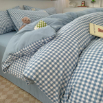 Puhast puuvillast voodipesu neljaosaline komplekt Lihtne ruuduline puuvillane lina Tekikott Triibuline voodipesu 2.0 meters four-piece set