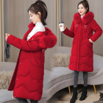 Naiste paksendatud puuvillane mantel Keskmise pikkusega stiilne talve kapuutsiga jakid Paks soe puuvillane polsterdatud mantel Puffer Parka XXXXXL punane