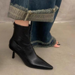 Vaba aeg Poolsaapad Naiste kingad Talvised terava varbaga kingad Naise &otilde;hukesed k&otilde;rged kontsad t&auml;ismetallist kaunistus, nahk, moodsad saapad 35