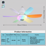 H&auml;&auml;letu pistikupesa ventilaatorvalgusti puldiga 18,5-tollised v&auml;ikesed laeventilaatorid h&auml;mardatava LED-valgusti, Bluetooth-k&otilde;lari, 3 v&auml;rvi, 3 RGB-režiimiga