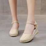 Patchwork Naiste linane kiil Espadrillid sandaalid 6 cm k&otilde;rge kontsaga suvised elegantsed naiste kingad mustad punased valged beežid 35 beež