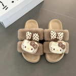 Armas multikas Hello Kitty lipsuga kohevad sussid naistele 2025 s&uuml;gis ja talv uus paks tald siseruumides pl&uuml;&uuml;s puuvillane suss trend 35 khaki
