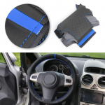 Black-blue line with blue strip Car Steering Wheel Leather Cover For Chevrolet Niva (3-Spoke) Vauxhall Corsa (D) Opel Corsa (D)