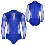 Meeste akrobaatilise v&otilde;imlemise jumpsuit tango rumba chacha ladina tantsu bodysuit s&auml;rk topid meeste pikkade varrukatega iluuisutamise leotard S sinine