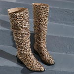 S&uuml;gis/talv Uued terava ninaga plisseeritud PU r&uuml;&uuml;tlisaapad naistele Kingad Retro ruudukujulise kontsaga p&otilde;lvini ulatuvad L&auml;&auml;ne kauboisaapad leopardimustriga 43