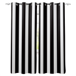 Mustvalged triibulised kardinad Lasteaia sisustus Aasadega Aknapaneelid Lihtne kaasaegne aknakate W50H160(CM)x2&Grommet Top