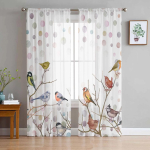 Suvine Metsarohelised Lehed Lind Akvarell L&auml;bipaistvad Kardinad T&auml;iuslik Elutoa Kaunistamiseks Akna Paneel Kardin K&ouml;&ouml;gipind T&uuml;ll Voile W135 x H115cm x1&Rod Pocket white