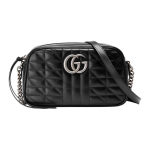 Gucci GG Marmont Must Tepitud Nahast Kaamera Crossbody Kott H&otilde;bedase Riistvaraga Unisex Igap&auml;evaseks Kasutamiseks Basic Set (Bag+Dust Bag)