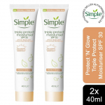 Simple Protect 'n' Glow Kolmekordse Kaitse Niisutaja SPF30 (2x40ml) Vitamiinide C & E, UVA/UVB, Saaste- ja Sinise Valguse Kaitsega - 67842322