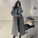 Villane Mantel Naistele S&uuml;gis Talv Uus Korea Mood Klassikaline Houndsstooth Keskmise pikkusega P&otilde;lve pikkusega Pealsed S must