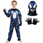Laste Venom Lihaste Kost&uuml;&uuml;mikomplekt Maski ja Kinnastega, Anti-kangelane, Lycra, 3-4 Aastat Suurus 110, Sinine/Valge 3 years/4 years