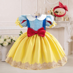 Lumivalgekese printsessi cosplay kleit - T&uuml;drukute pidulik satiinist seelik pitstikandiga 110cm (4Y) yellow