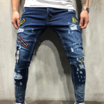 Hip Hop K&otilde;rge Kvaliteediga Rebitud Kulunud Kitsad Skinny T&otilde;mblukuga Teksap&uuml;ksid Meestele Venivad Vabaaja Denim P&uuml;ksid Streetwear'i jaoks XXXL gray