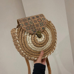 &Uuml;mmargune &otilde;lgkott naistele kootud rannakott, naiste rotangist k&auml;sitsi valmistatud &otilde;lakott Bohemian Design v&auml;ike k&auml;ekott 25x6x26cm