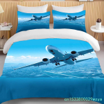 Moodne 3D-tr&uuml;kiga lennukilennuki voodipesukomplekt Multikas tekikatted padjap&uuml;&uuml;ridega Pehme voodipesu Kohandatud voodipesu Dropshipping EU Single 135*200cm/53x79in 3pcs
