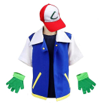T&auml;iskasvanute Ash Ketchumi kost&uuml;&uuml;m Halloweeni jaoks Meeste Anime Treeneri Cosplay Naiste Disfraz Peo Sinine Jakk M&uuml;ts ja Kindad Komplektid XL blue