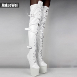 K&otilde;rged saapad JIALUOWEI 20cm &Auml;&auml;rmiselt k&otilde;rge kontsaga platvorm, paelad Fetish Heelles Horse Stallion kabjatald &uuml;le p&otilde;lve saapad jalgevahe k&otilde;rged saapad 46 valge