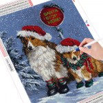 Teemantv&auml;rvimiskomplekt Talvine 5D DIY Tikand Teemantmosaiik Koer Ristpistes Loomade j&otilde;ulukink Full Round 20X30CM