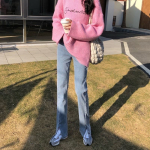 Kevadised ja s&uuml;gisesed naiste k&otilde;rge v&ouml;&ouml;kohaga teksad p&uuml;ksid salendavad T&auml;ielikult sobivad sirged vabaaja laia s&auml;&auml;rega l&otilde;hestatud kahvliga teksap&uuml;ksid XS must