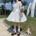 Jaapani armas armas t&uuml;druk Lolita Puff varrukatega kleit Valge Kawaii Tutu printsessi kleit Lolita haldja kleit Korea valge kleit S valge