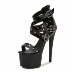 Mudel Rivet T&otilde;mblukk Rooma sandaalid K&otilde;rge kontsaga Super K&otilde;rge Seksikas Ristipits 1986 Seeria 20 cm Konts 10 cm Platvorm LFD 34 must