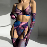 Seksikas naiste pesu Ins Lipsuga v&auml;rvitav aluspesu Viieosaline komplekt naiste Babydoll bikiini&uuml;likond varrukatega sukad Bodysuit Naiste &ouml;&ouml;riided M lilla