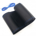 &Uuml;lipeenest kiust nahast k&auml;sitsi &otilde;mblemine DIY auto roolikatte rooliratta katted Ford Focus 2 3 Kia Benz Smart jaoks Blue Thread