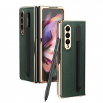 Pliiatsihoidjaga &uuml;mbris Samsung Galaxy Z Fold 3 telefonikaanega, s&uuml;sinikkiust tekstuuriga &uuml;mbris Z Fold3 jaoks koos pliiatsipesaga pliiatsita For Z Fold 3 roheline