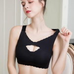 Naiste spordirinnahoidja, soliidne plusssuurus, ilus seljaosa magamispesu Sensuaalne n&auml;htamatu &otilde;mblusteta push-up rinnahoidja M must