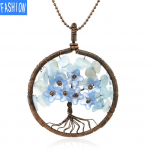 Wire Wrap Life Tree ripats k&auml;sitsi haavatud lillega kristallist kaelakee ocean blue