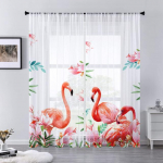 Suvine flamingo taim lehed t&uuml;llkardinad elutoa kaunistamiseks l&auml;bipaistev &scaron;ifoonist l&auml;bipaistev aknakardin 1 PCS W100XH250cm