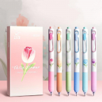 6 tk Tulip Flower Girl geelpliiatsite komplekt lilleline 0,5 mm kuulipuu must v&auml;rvi tint kirjutamiseks
