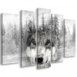 Viieosalise pildil&otilde;uendi print Wolf Forest Nature Grey 100x70 hall v&auml;rv