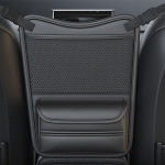 Kvaliteetne nahast autoorganisaator Istme seljatoe panipaigukott Topsihoidja/Kahepoolne mitmetaskuline Auto keskmise istme rippuv kott Salvr&auml;tik double-sided storage black