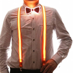 Kombineeritud meeste LED-traksid ja kikilips &ndash; helendavad traksid meestele &ndash; s&auml;ravad peoriided, reivir&otilde;ivad Straps + Bow Tie oranž