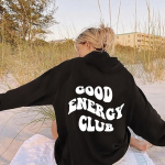 Good Energy Club Naiste kapuutsiga dressipluusid Preppy Trendikas Tumblr Taskuga kapuutsiga Mood Vabaaja Džemper S must