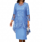 1 komplekt Sallkleidi lillemustriga tikitud pitsiga Elegantne kaelusega pidulik pidulik kleidikomplekt peoks 2XL