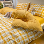 P&otilde;hjala stiilis Jaapani stiilis tr&uuml;kita ruuduline neljaosaline voodilina ja tekikott pestud puuvillast harjatud kolmeosaline komplekt 1.5m bed sheet 4pcs